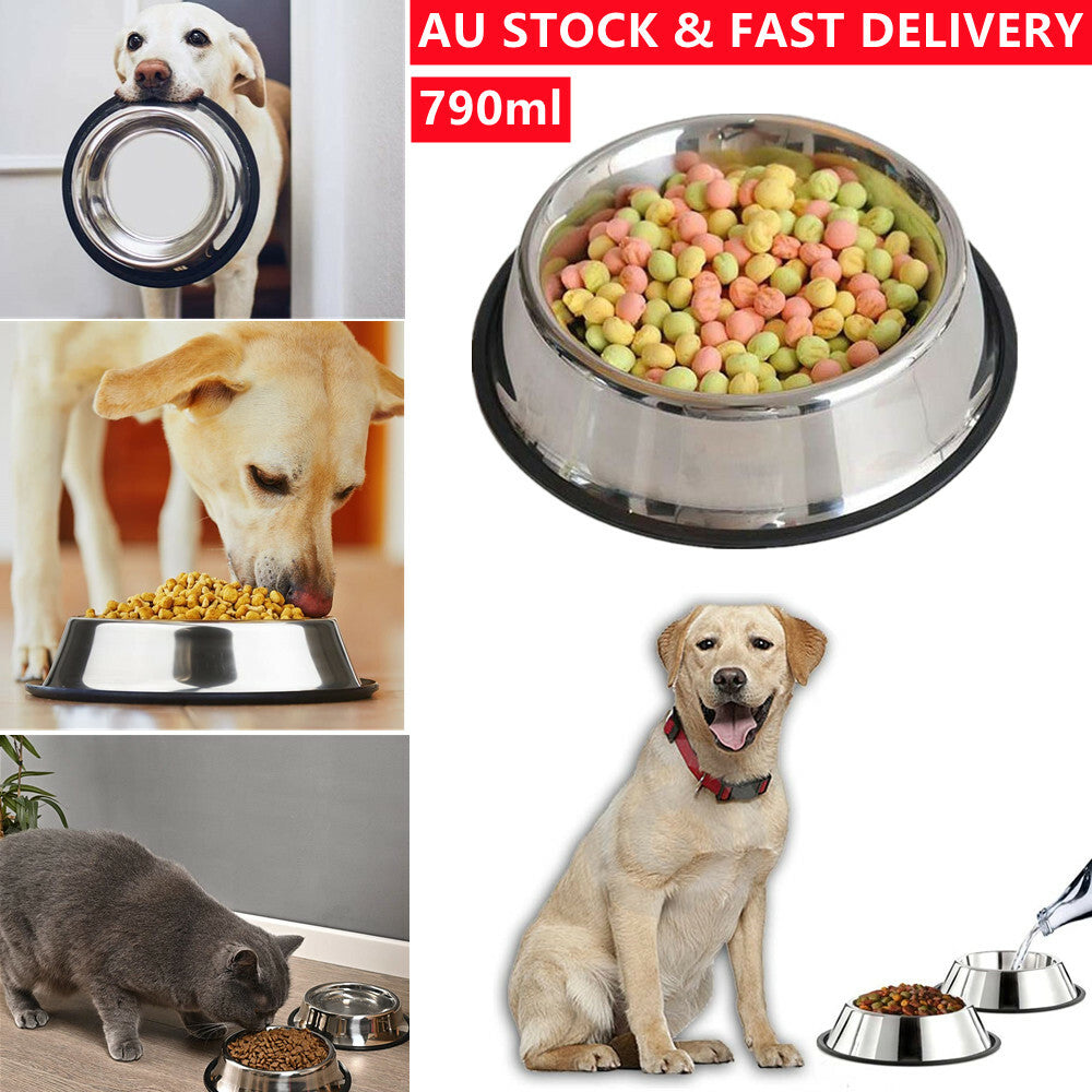 790Ml Pet Dog Puppy Food Water Dish Feeder Bowl Stainless Steel Non Slip Durable