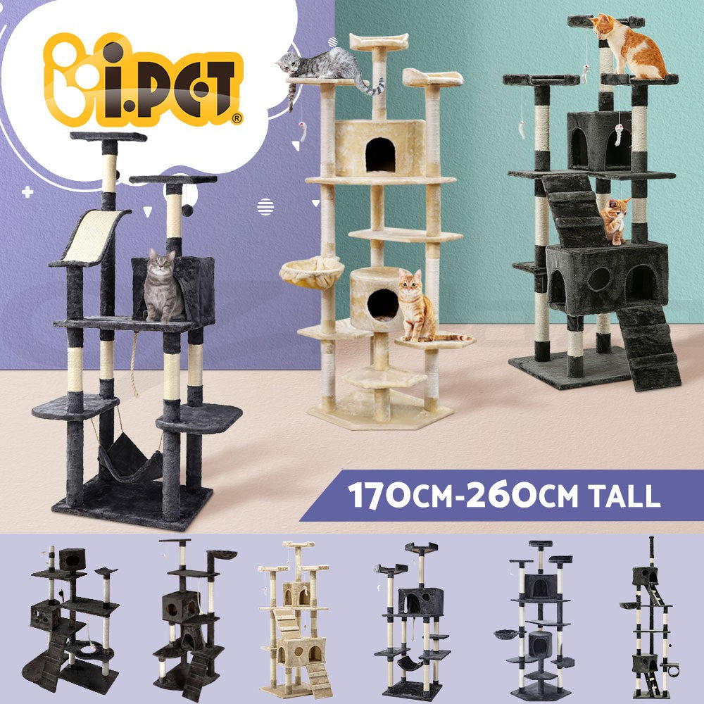 I.Pet Cat Tree Tower Scratching Post Wood Scratcher Condo Toys Trees Bed Large