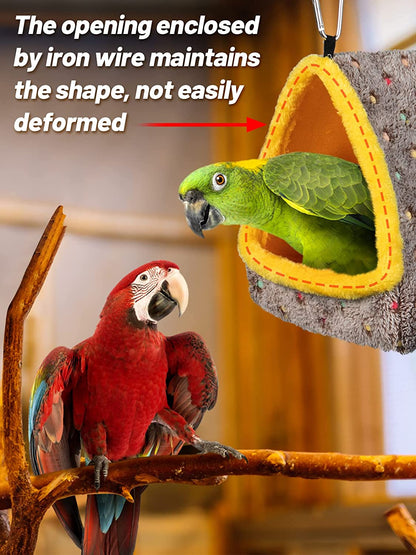 Large Winter Warm Bird Nest House, Comfortable Bird Bed for Cage with Mat, Hanging Hammock Shed Hideaway Hut for Macaws African Grey Amazon Parrots