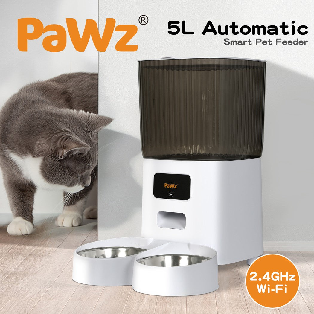 Pawz 5L Automatic Pet Feeder with Dual Bowls for Dogs and Cats - Smart Food Dispenser with Timer