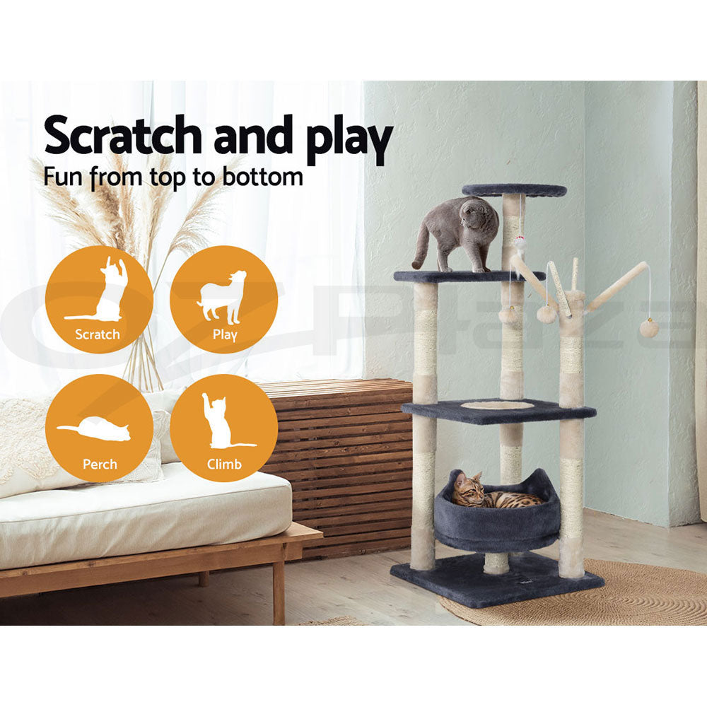I.Pet Cat Tree Tower Scratching Post Scratcher Wood Condo Bed Toys Play Ladder