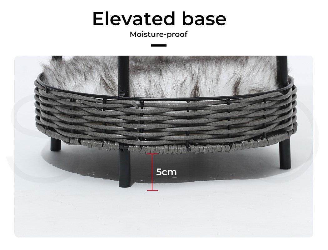 Pawz Elevated Rattan Pet Bed - Stylish Wicker Basket Kennel for Cats and Dogs