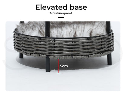 Pawz Elevated Rattan Pet Bed - Stylish Wicker Basket Kennel for Cats and Dogs