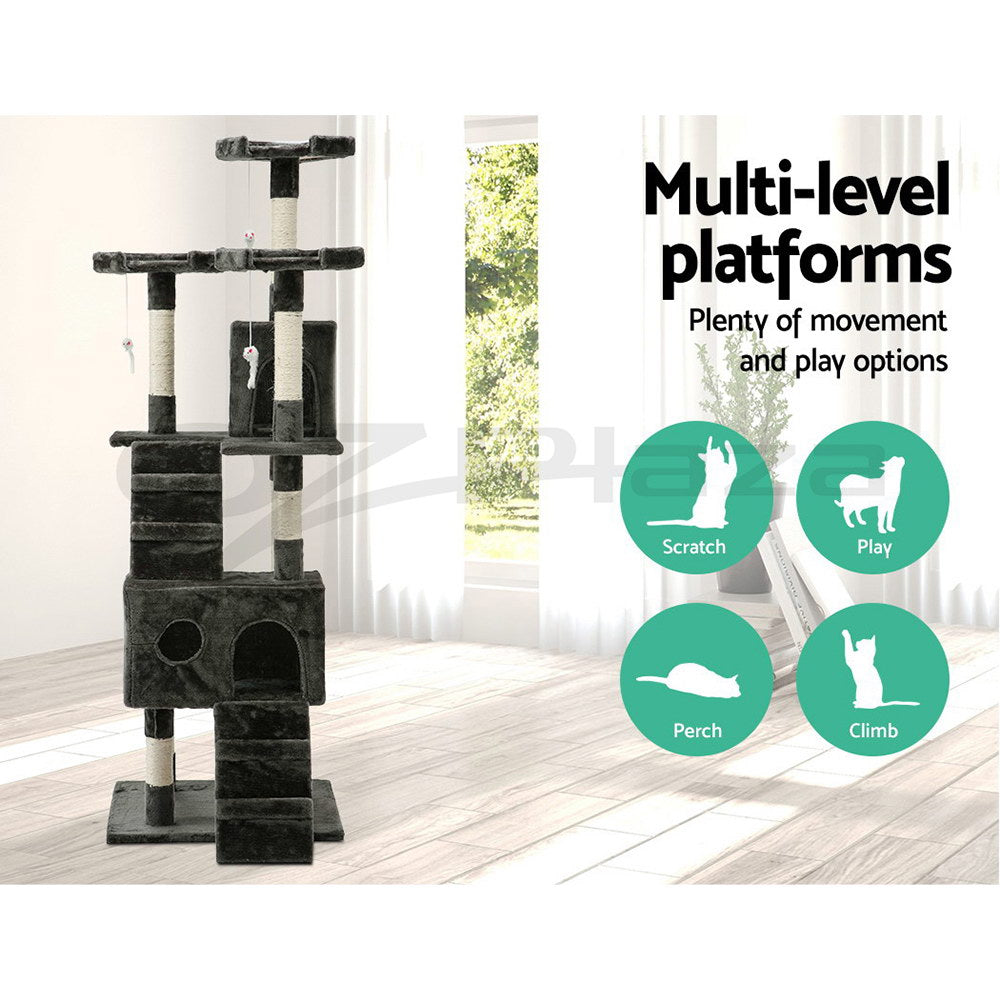 I.Pet Cat Tree Tower Scratching Post Wood Scratcher Condo Toys Trees Bed Large