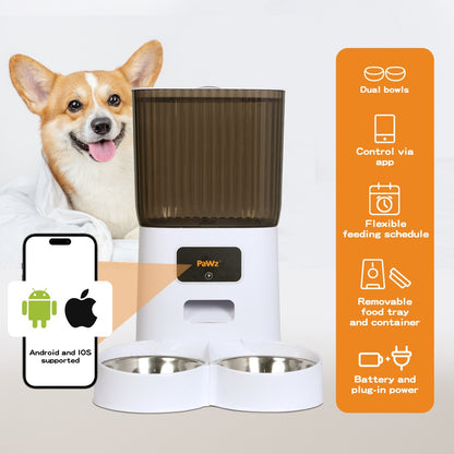 Pawz 5L Automatic Pet Feeder with Dual Bowls for Dogs and Cats - Smart Food Dispenser with Timer