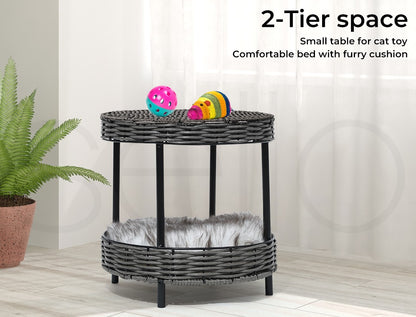 Pawz Elevated Rattan Pet Bed - Stylish Wicker Basket Kennel for Cats and Dogs