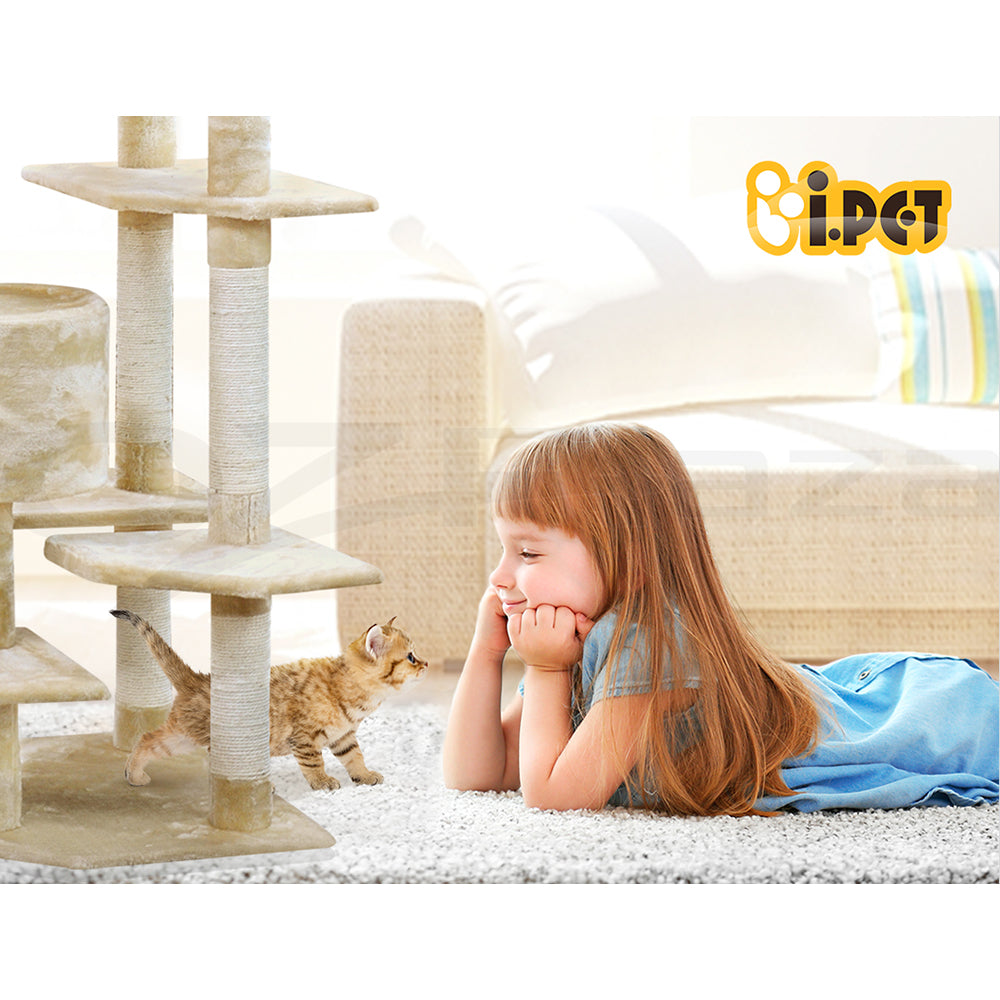 I.Pet Cat Tree Tower Scratching Post Wood Scratcher Condo Toys Trees Bed Large