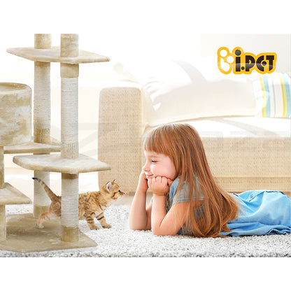 I.Pet Cat Tree Tower Scratching Post Wood Scratcher Condo Toys Trees Bed Large