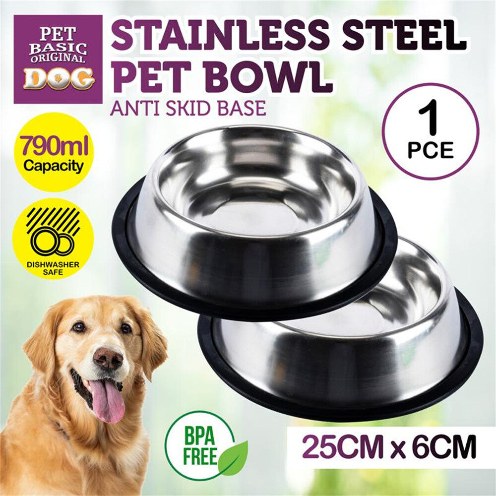 790Ml Pet Dog Puppy Food Water Dish Feeder Bowl Stainless Steel Non Slip Durable
