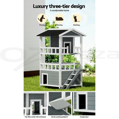 I.Pet Outdoor Wooden Cat House and Small Animal Shelter