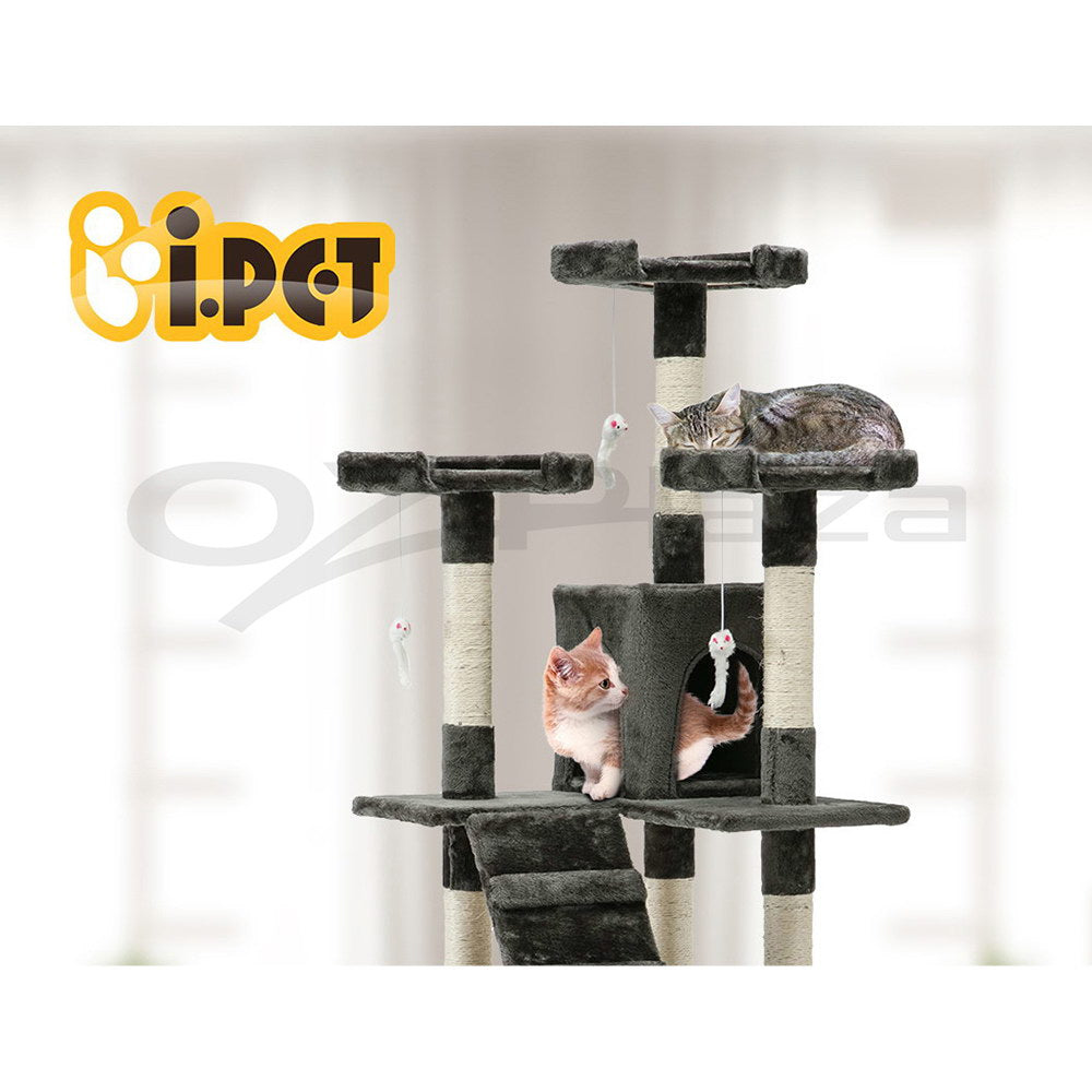 I.Pet Cat Tree Tower Scratching Post Wood Scratcher Condo Toys Trees Bed Large