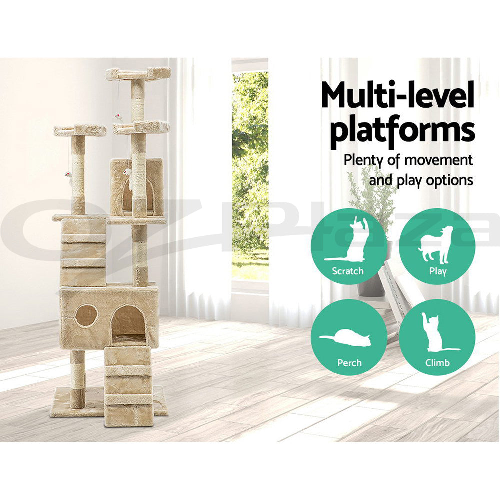 I.Pet Cat Tree Tower Scratching Post Wood Scratcher Condo Toys Trees Bed Large