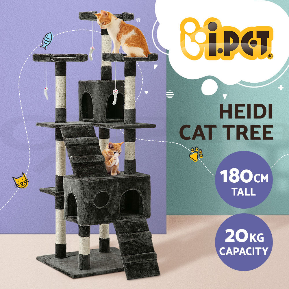 I.Pet Cat Tree Tower Scratching Post Wood Scratcher Condo Toys Trees Bed Large