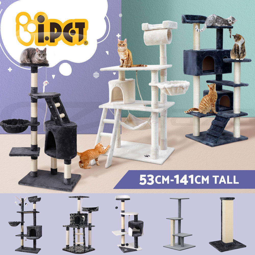 I.Pet Cat Tree Tower Scratching Post Scratcher Wood Condo Bed Toys Play Ladder
