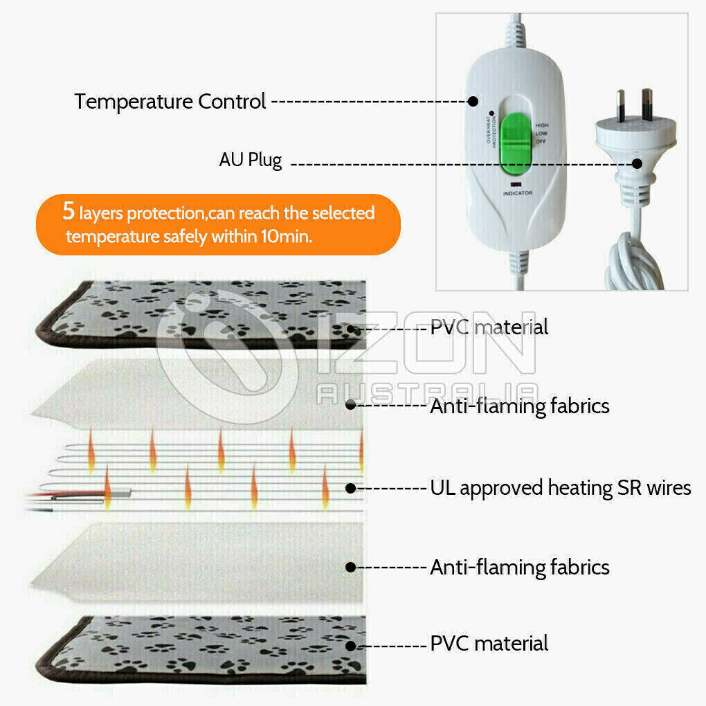 Large Pet Electric Heat Mat AU Plug Warmer Pad Blanket Waterproof Dog Cushion