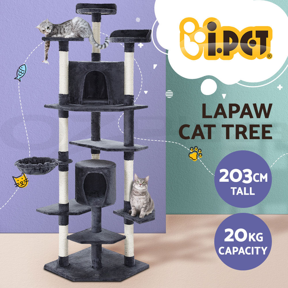 I.Pet Cat Tree Tower Scratching Post Wood Scratcher Condo Toys Trees Bed Large