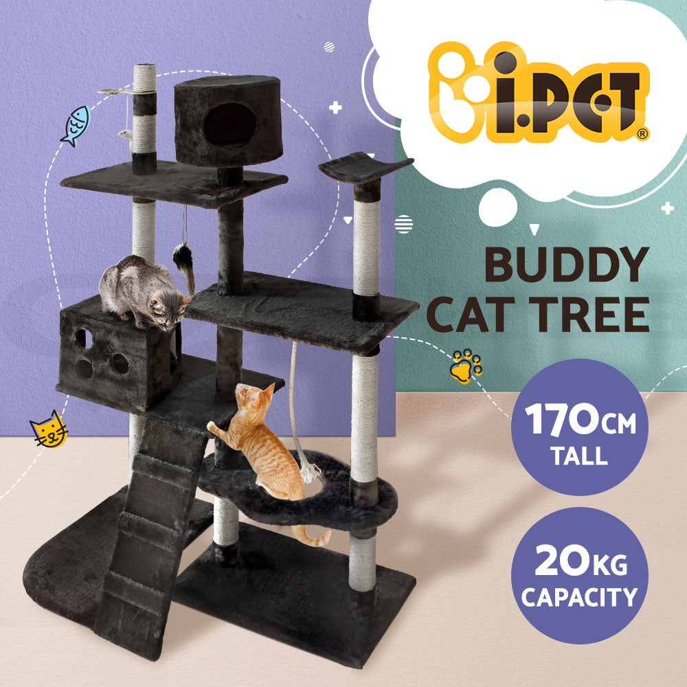I.Pet Cat Tree Tower Scratching Post Wood Scratcher Condo Toys Trees Bed Large