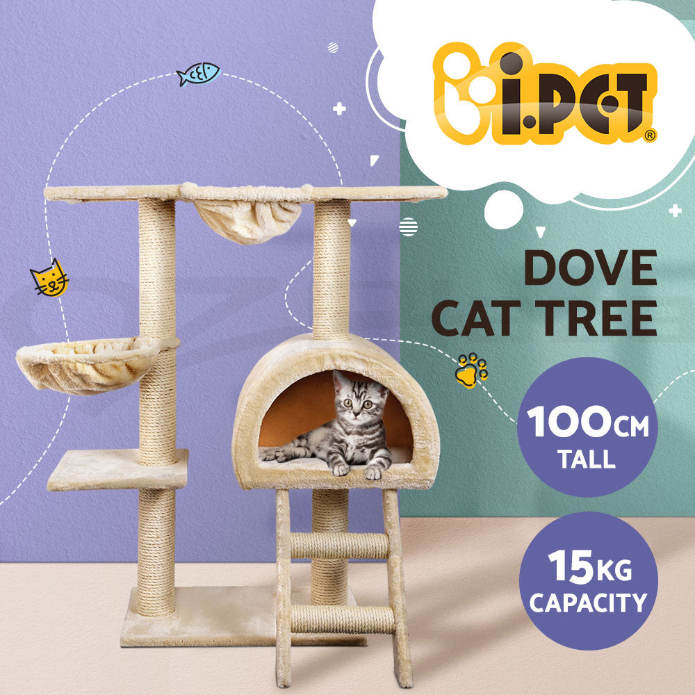 I.Pet Cat Tree Tower Scratching Post Scratcher Wood Condo Bed Toys Play Ladder