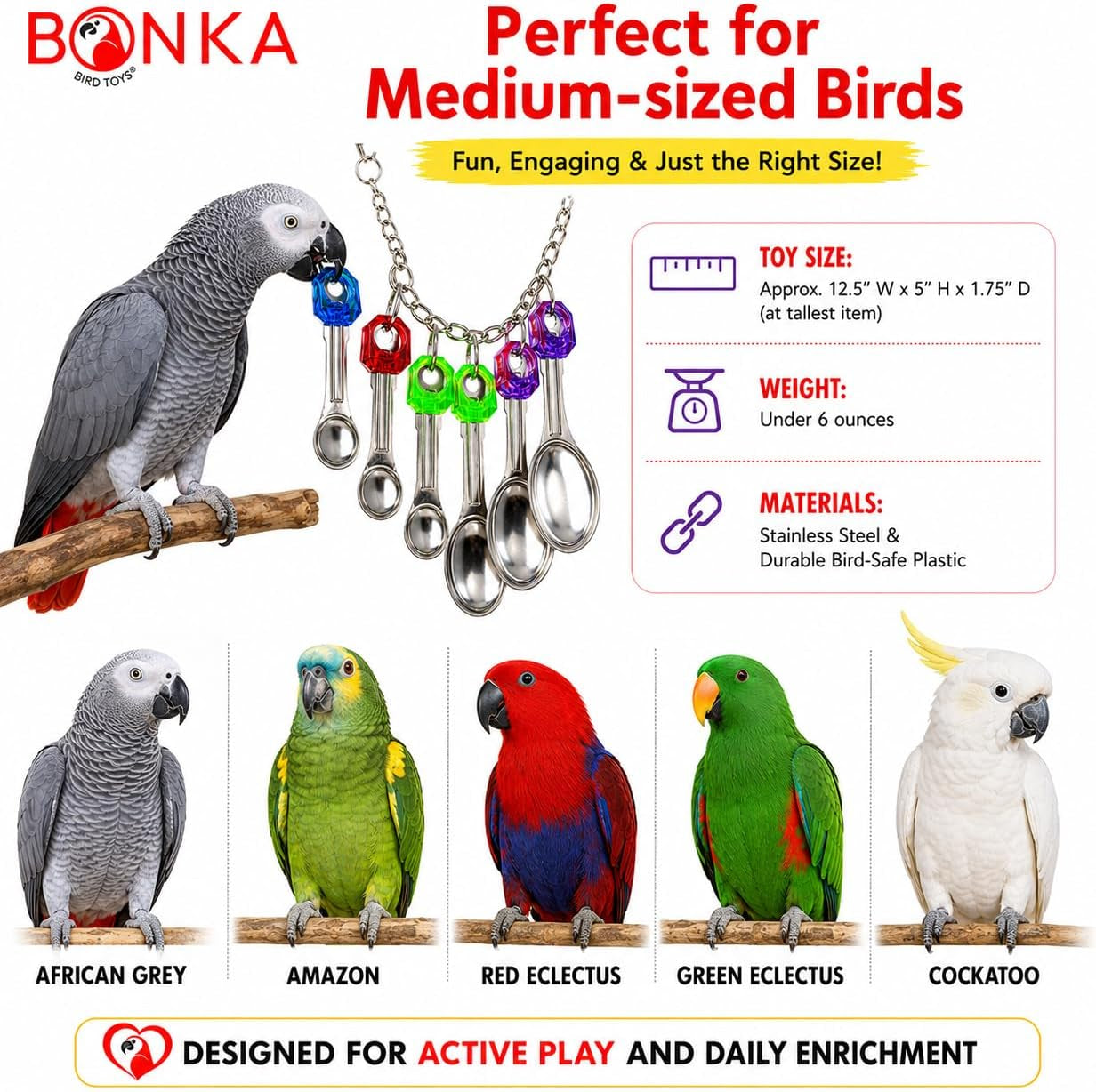1969 Spoon Delight Medium Large Parrot Bird Toy African Grey Parrot Amazon Conure and Similar Birds