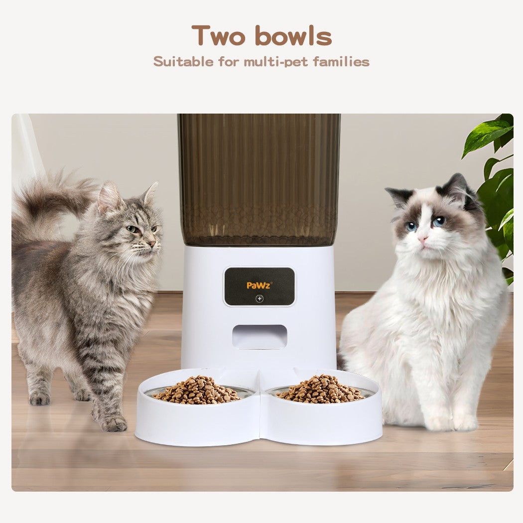 Pawz 5L Automatic Pet Feeder with Dual Bowls for Dogs and Cats - Smart Food Dispenser with Timer