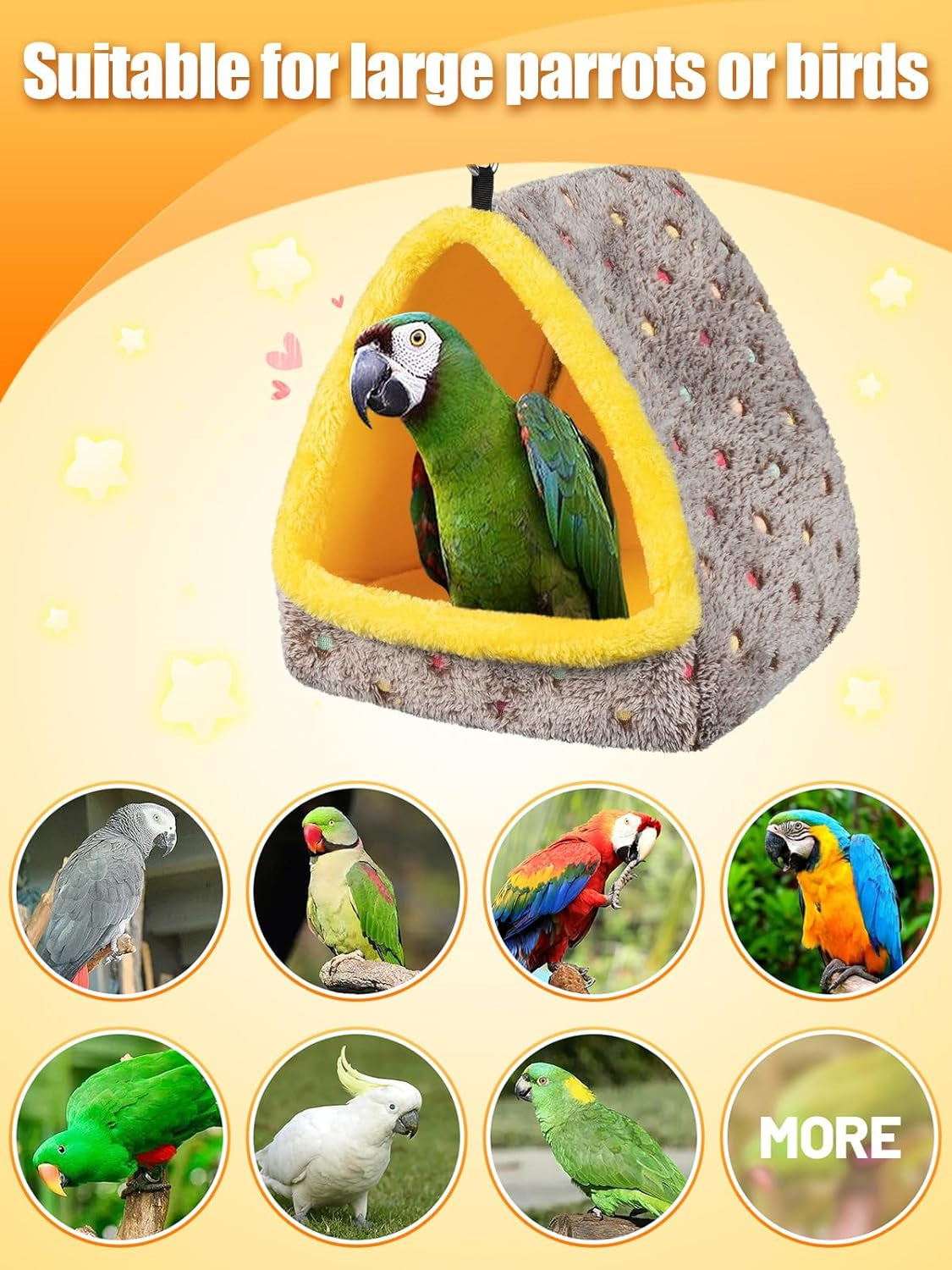 Large Winter Warm Bird Nest House, Comfortable Bird Bed for Cage with Mat, Hanging Hammock Shed Hideaway Hut for Macaws African Grey Amazon Parrots