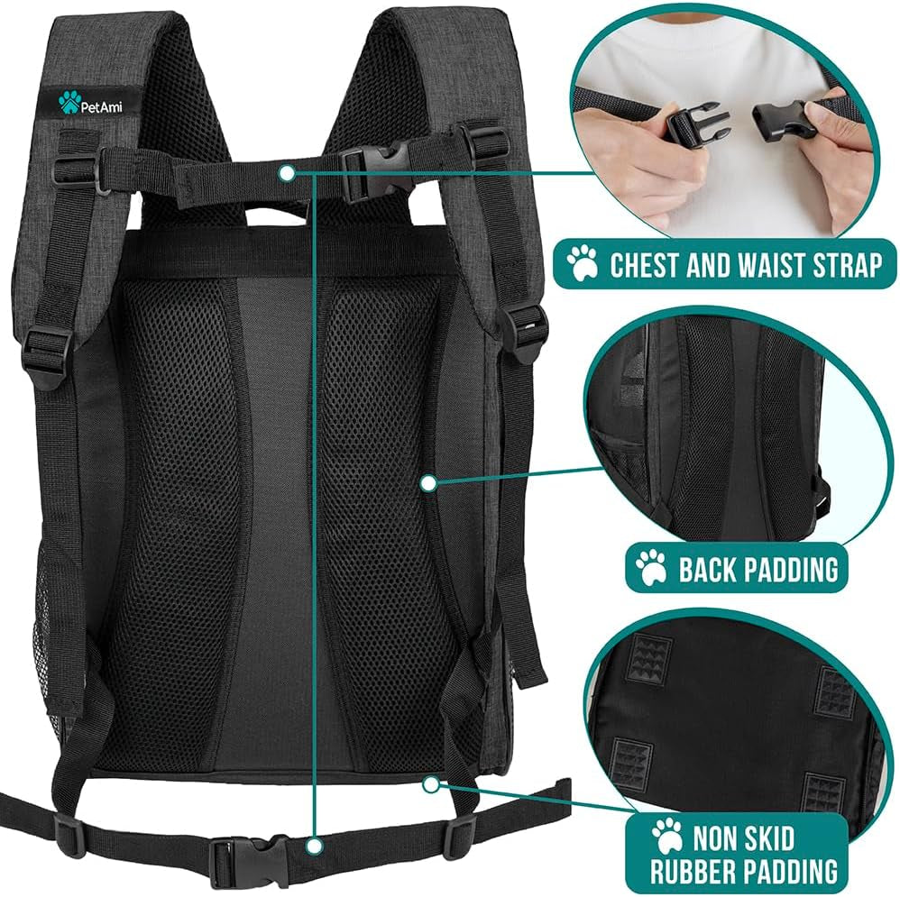 Deluxe Ventilated Pet Carrier Backpack for Small Cats and Dogs - Two-Sided Entry, Safety Features, and Cushioned Back Support for Travel and Outdoor Activities (Heather Charcoal)