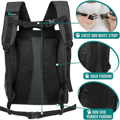 Deluxe Ventilated Pet Carrier Backpack for Small Cats and Dogs - Two-Sided Entry, Safety Features, and Cushioned Back Support for Travel and Outdoor Activities (Heather Charcoal)