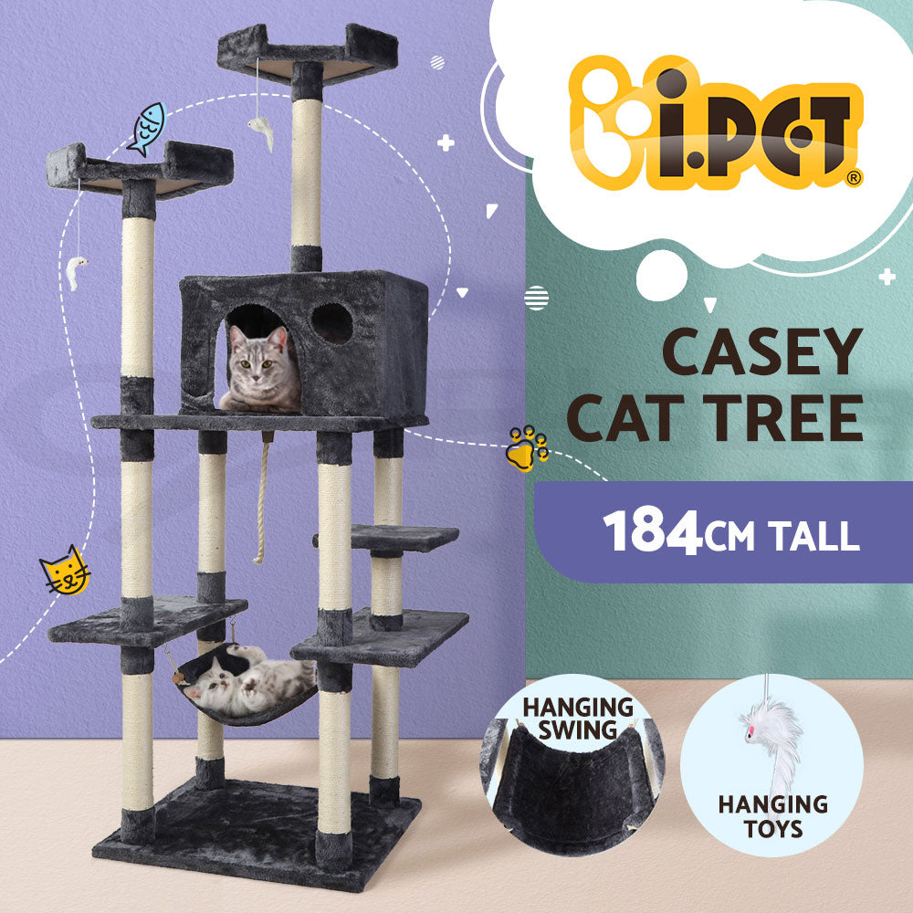 I.Pet Cat Tree Tower Scratching Post Wood Scratcher Condo Toys Trees Bed Large