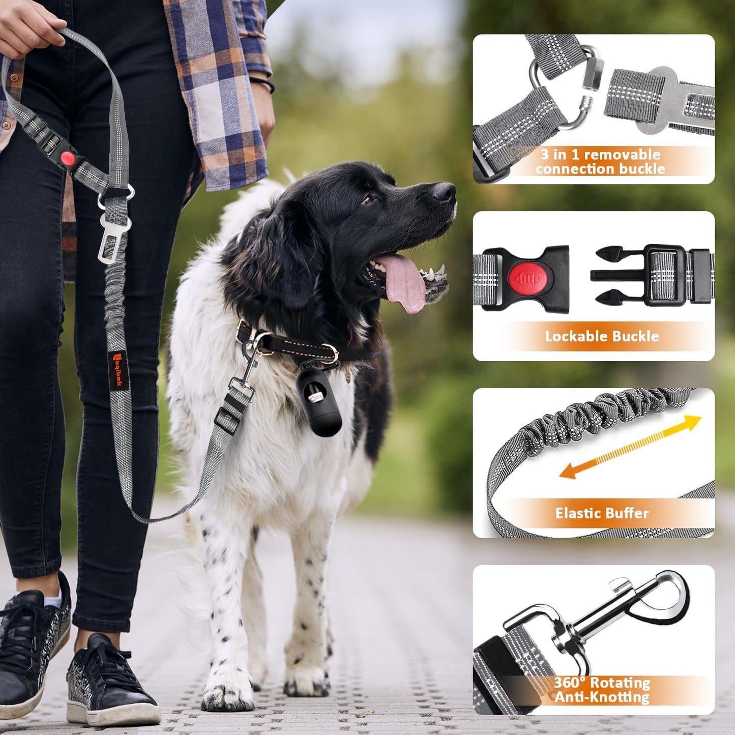 Removable Dog Seat Belt Harness for Car, 3 in 1 Pet Seatbelt Leash