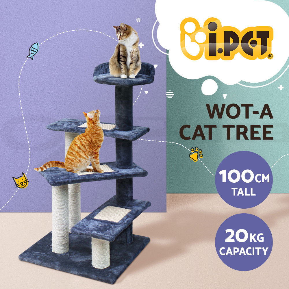 I.Pet Cat Tree Tower Scratching Post Scratcher Wood Condo Bed Toys Play Ladder