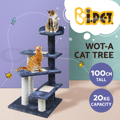 I.Pet Cat Tree Tower Scratching Post Scratcher Wood Condo Bed Toys Play Ladder