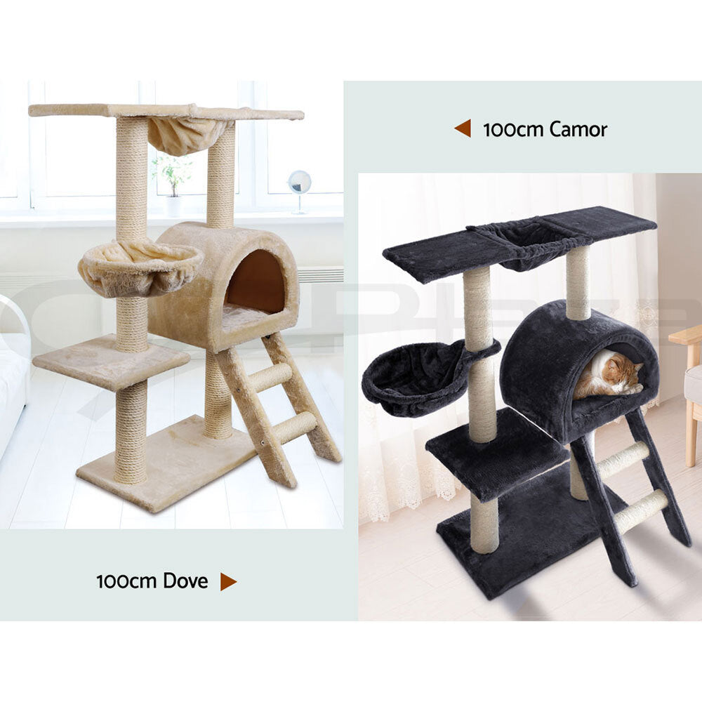 I.Pet Cat Tree Tower Scratching Post Scratcher Wood Condo Bed Toys Play Ladder