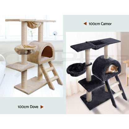 I.Pet Cat Tree Tower Scratching Post Scratcher Wood Condo Bed Toys Play Ladder