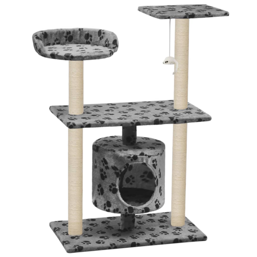 NNEVL Cat Tree with Sisal Scratching Posts 95 cm Grey Paw Prints