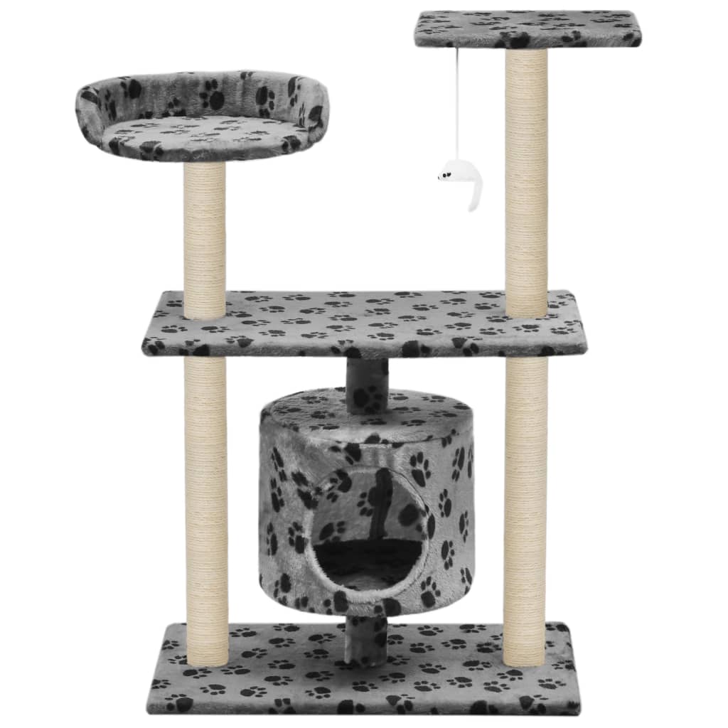 NNEVL Cat Tree with Sisal Scratching Posts 95 cm Grey Paw Prints