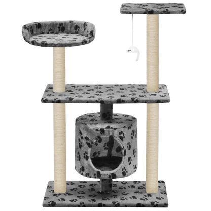NNEVL Cat Tree with Sisal Scratching Posts 95 cm Grey Paw Prints