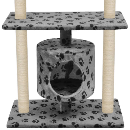 NNEVL Cat Tree with Sisal Scratching Posts 95 cm Grey Paw Prints