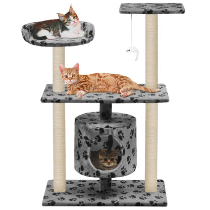 NNEVL Cat Tree with Sisal Scratching Posts 95 cm Grey Paw Prints