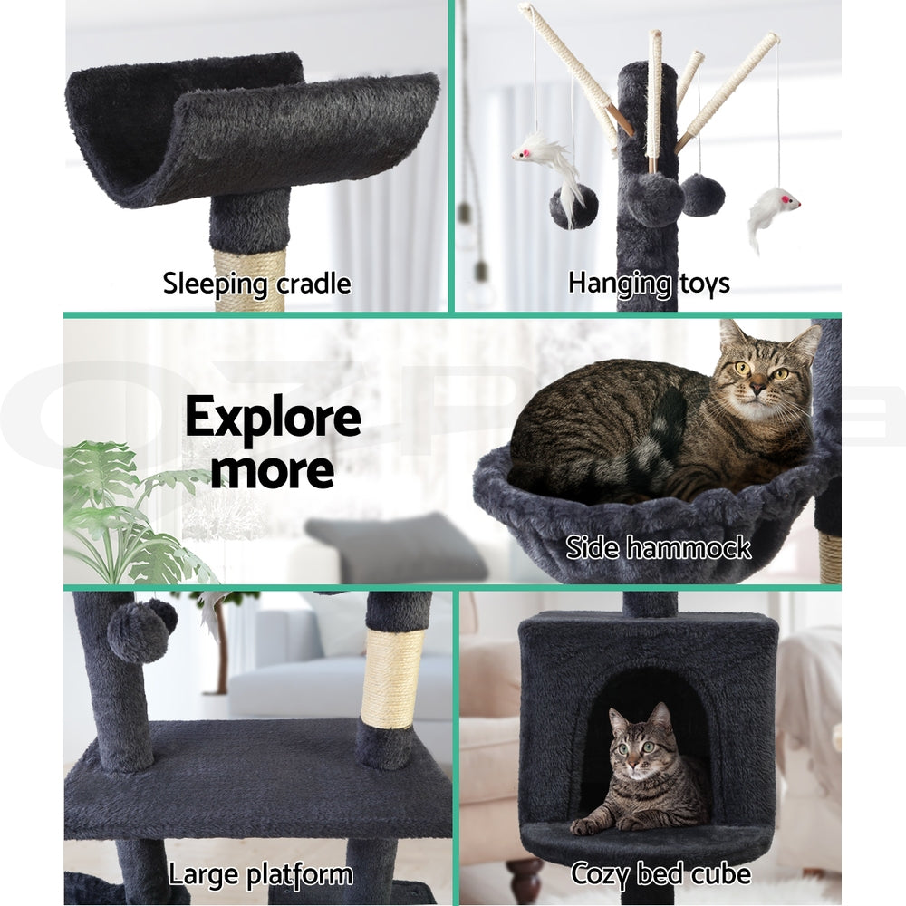 I.Pet Cat Tree Tower Scratching Post Scratcher Wood Condo Bed Toys Play Ladder