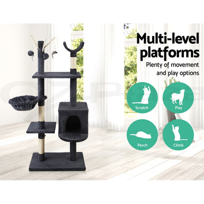 I.Pet Cat Tree Tower Scratching Post Scratcher Wood Condo Bed Toys Play Ladder