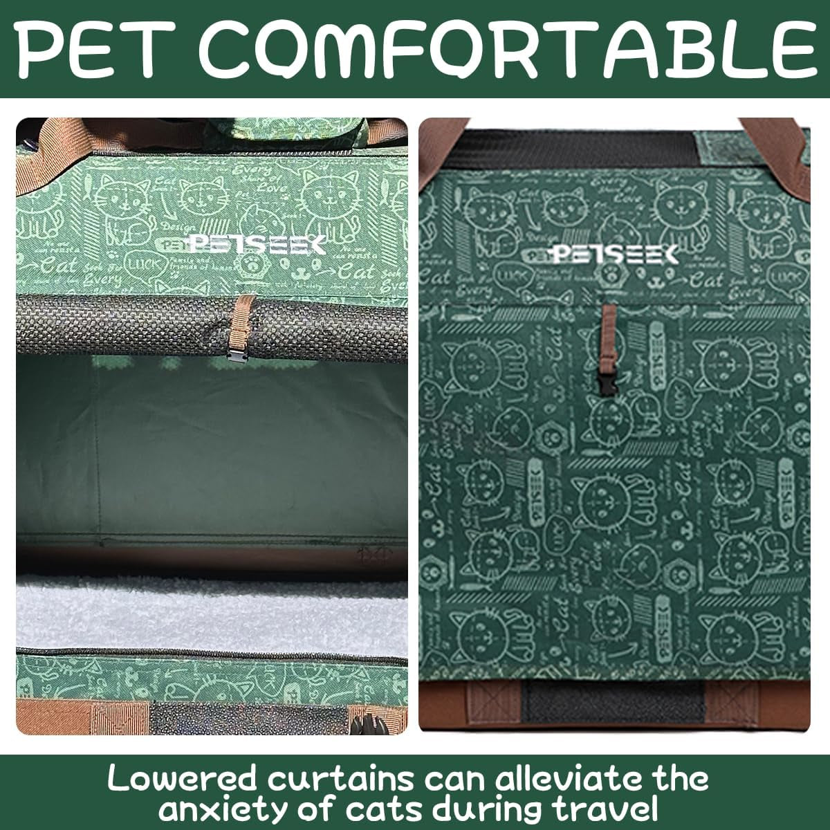 Extra Large Cat Carrier Soft Sided, Portable Small Dog Carrier for 2 Cats, 24"X16.5"X16" Car Travel Folding Comfortable Design, Green
