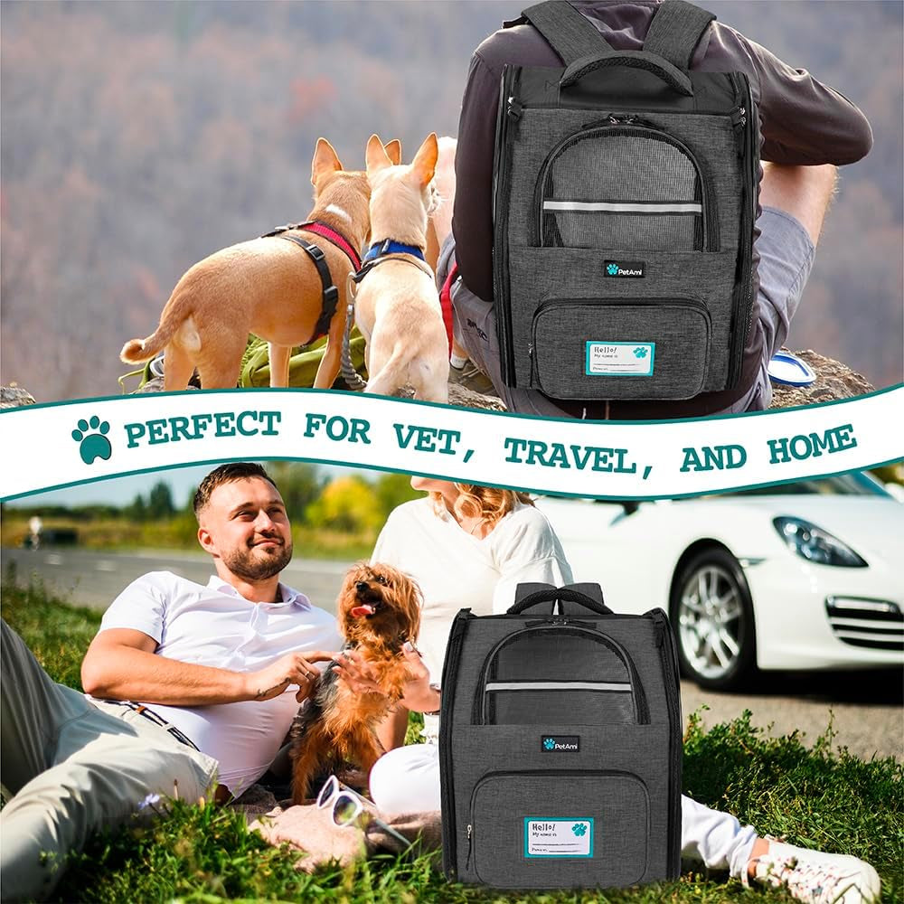 Deluxe Ventilated Pet Carrier Backpack for Small Cats and Dogs - Two-Sided Entry, Safety Features, and Cushioned Back Support for Travel and Outdoor Activities (Heather Charcoal)