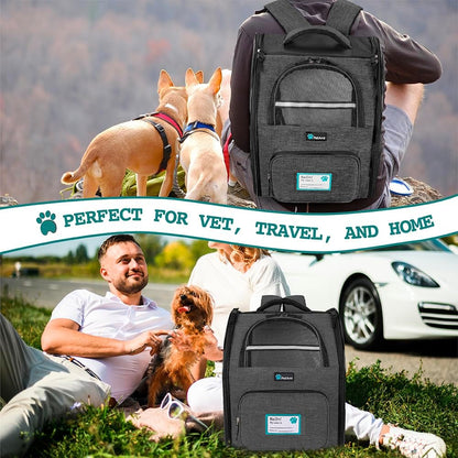 Deluxe Ventilated Pet Carrier Backpack for Small Cats and Dogs - Two-Sided Entry, Safety Features, and Cushioned Back Support for Travel and Outdoor Activities (Heather Charcoal)