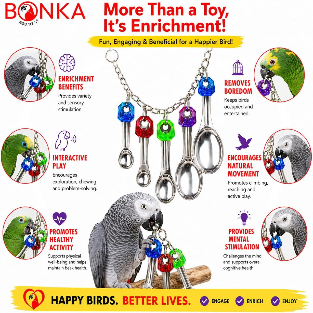 1969 Spoon Delight Medium Large Parrot Bird Toy African Grey Parrot Amazon Conure and Similar Birds