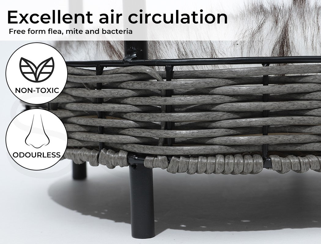 Pawz Elevated Rattan Pet Bed - Stylish Wicker Basket Kennel for Cats and Dogs