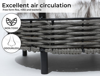 Pawz Elevated Rattan Pet Bed - Stylish Wicker Basket Kennel for Cats and Dogs