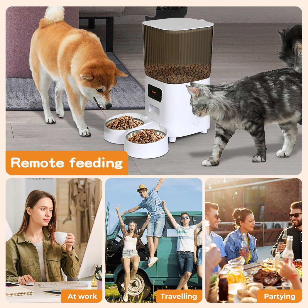 Pawz 5L Automatic Pet Feeder with Dual Bowls for Dogs and Cats - Smart Food Dispenser with Timer