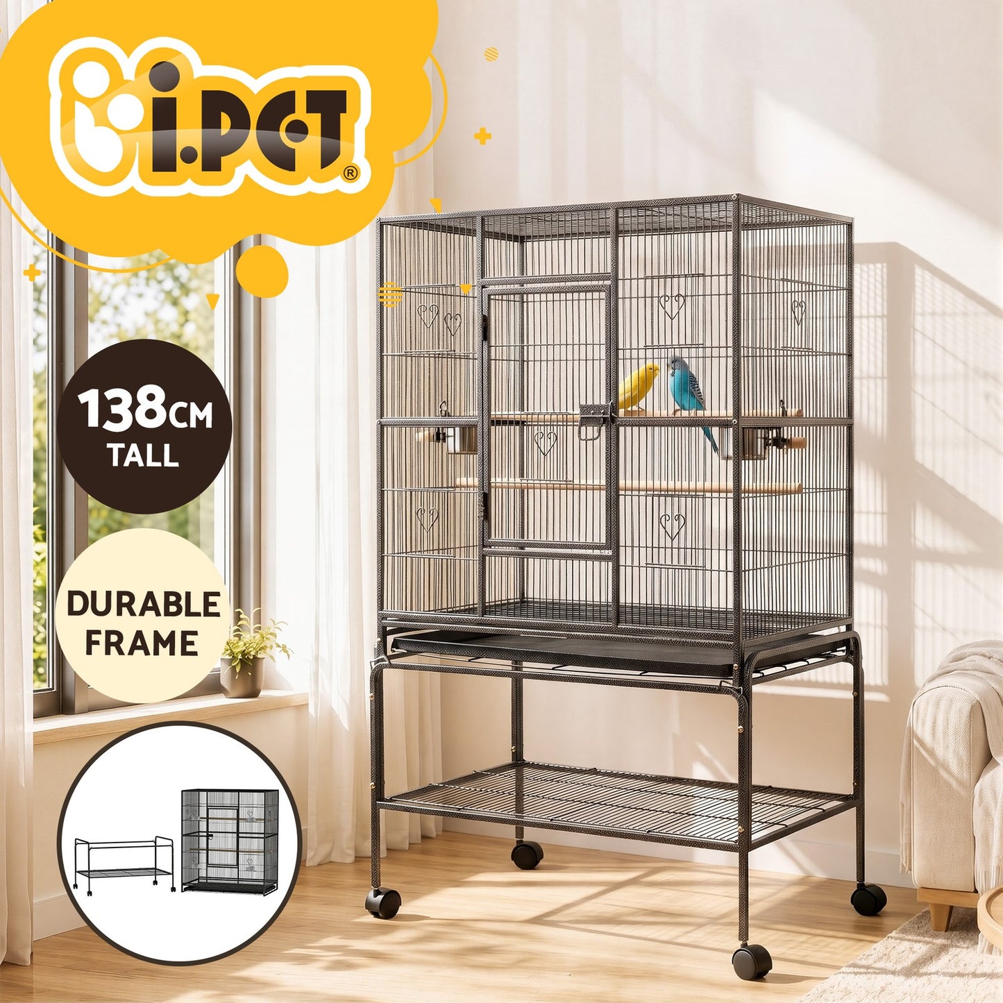 I.Pet Bird Cage Large Cages 88Cm Parrot Aviary Stand-Alone Budgie Perch Canary