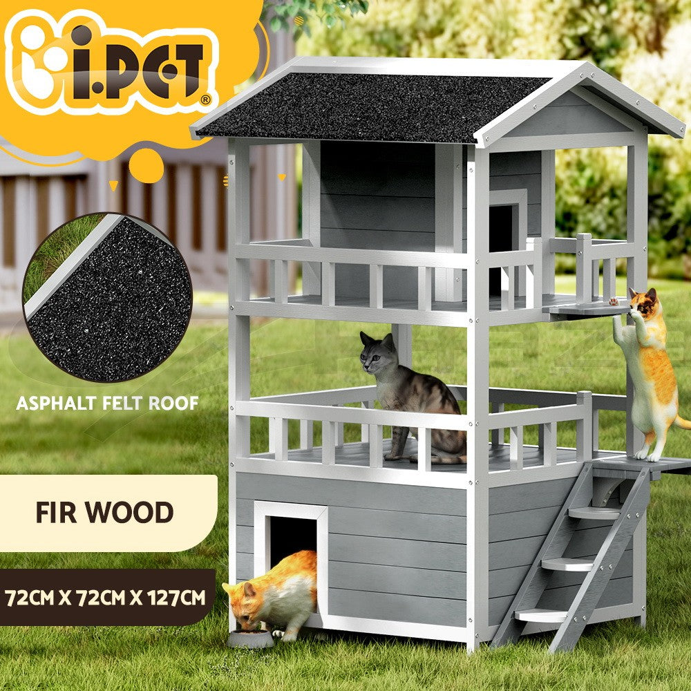 I.Pet Outdoor Wooden Cat House and Small Animal Shelter