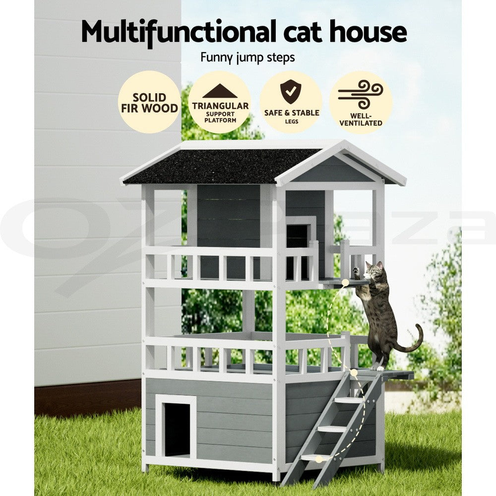 I.Pet Outdoor Wooden Cat House and Small Animal Shelter